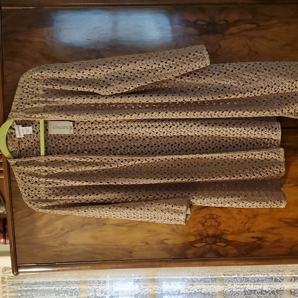 Chico's Travel Collection Crochet Knit Jacket Size 3 
No tags